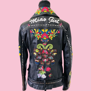 CAMILLA - 'ABOUT A GIRL' Embroidered Leather Biker Jacket $1800 NWT