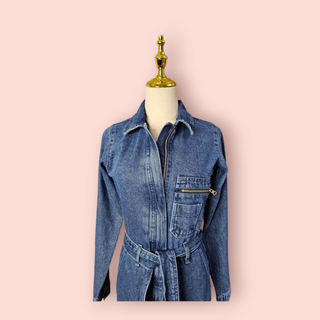 NASTY GAL - ZIP DETAILED BELTED WIDE LEG DENIM JUMPSUIT BNWT RRP $227