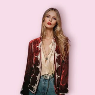 CHASING UNICORNS - WILD HORSES RED VELVET SILK JACKET BNWT
