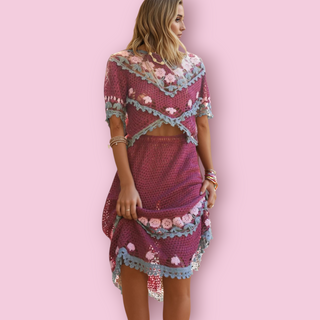 CHASING UNICORNS - Crochet Midi Slip On Skirt with Flower Embroideries est. RRP $230