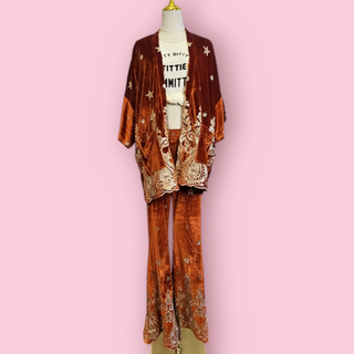 LENNI THE LABEL WHISKEY KIMONO & WHISKEY BELLS FLARED PANTS SET CURRENT SEASON RRP $487 BNWT