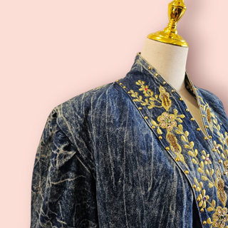 VINTAGE FOUR SEASONS - 80'S ACID WASH HAND EMBROIDED EMBELLISHED JACKET