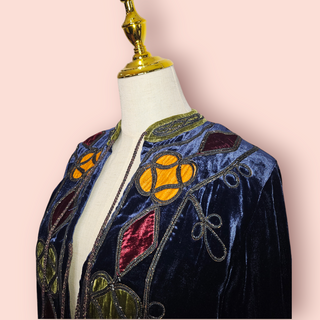 CHASING UNICORNS - 'ALL ALONG THE WATCHTOWER' silk velvet tunic in royal midnight blue NWT Est. RRP $680