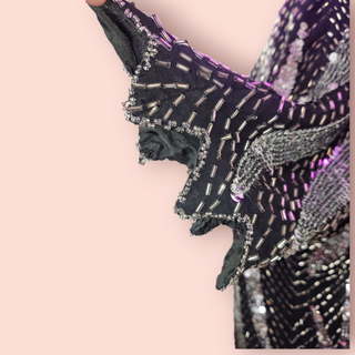 VINTAGE - 80s HAND SEWN SEQUIN AND BEAD EMBELLISHED SILK DRESS