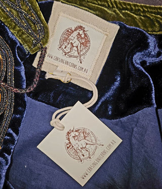 CHASING UNICORNS - 'ALL ALONG THE WATCHTOWER' silk velvet tunic in royal midnight blue NWT Est. RRP $680