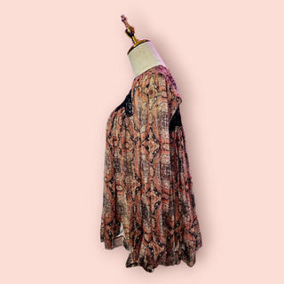 ZIMMERMANN - BOHEMIAN LUXE SEMI SHEER METALLIC CROTCHET TRIM BLOUSE est. RRP $487