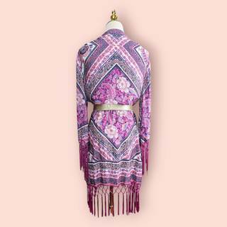 ARNHEM - STUNNING PINK PATTERN KIMONO WITH FRINGING est. RRP $189