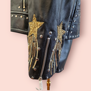 NASTY GAL-STAR & MOON EMBROIDED LEATHER JACKET & MATCHING SHORTS SET NWT RETAIL $1700