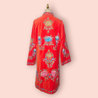 CHASING UNICORNS - 'ITS ONLY ROCK N ROLL' EMBROIDERED COTTON VELEVET LONG LINE JACKET est. RRP $720 NWT