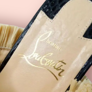 CHRISTIAN LOUBOUTIN - 'VOLTINOUDOU' Raffia Studded Platform Wedge Sandals RRP $1395