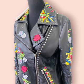 CAMILLA - 'ABOUT A GIRL' Embroidered Leather Biker Jacket $1800 NWT
