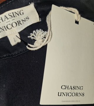 CHASING UNICORNS - 'BURN IT DOWN' Velvet Handsewn Embroidered Flared Pants est. RRP $420 NWT