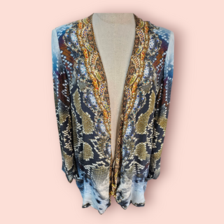 CAMILLA - Snakeskin Silk Casual Lightweight Swarovski Crystal Embellished Jacket Est. RRP $699