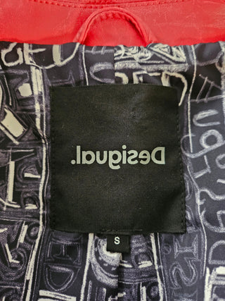 DESIGUAL - FIRE RED FAUX LEATHER BOMBER JACKET est. RRP $260