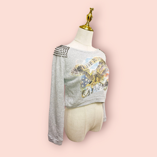 SPELL - RARE 'LIVE TO RIDE' CROPPED STUDDED EMBELLISHED SWEATER