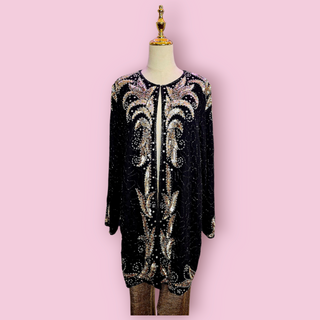 VINTAGE - AUTHENTIC 80'S HAND SEWN EMBELLISHED BEADED + SEQUIN JACKET COAT