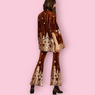 LENNI THE LABEL WHISKEY KIMONO & WHISKEY BELLS FLARED PANTS SET CURRENT SEASON RRP $487 BNWT