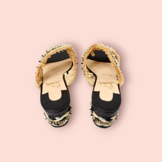 CHRISTIAN LOUBOUTIN - 'VOLTINOUDOU' Raffia Studded Platform Wedge Sandals RRP $1395