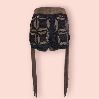 NASTY GAL - PREMIUM SUEDE AND CROCHET PATCHED FRINGED VEST AND SHORTS BNWT RRP $808 AS SET