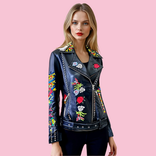 CAMILLA - 'ABOUT A GIRL' Embroidered Leather Biker Jacket $1800 NWT