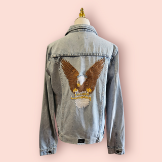 THRILLS EAGLE PATCHED DENIM JACKET - Est.retail price $179