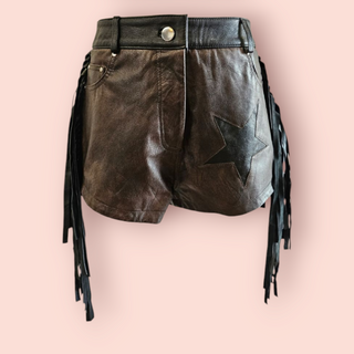 NASTY GAL - REAL LEATHER DISTRESSED STAR CUT OUT FRINGE JACKET & SHORTS  BNWT - SET RRP $840