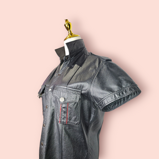 VINTAGE - REAL LEATHER BLACK TOP With Contrast Red Trimming