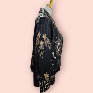 NASTY GAL-STAR & MOON EMBROIDED LEATHER JACKET & MATCHING SHORTS SET NWT RETAIL $1700