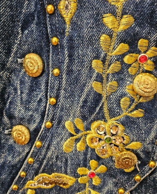 VINTAGE FOUR SEASONS - 80'S ACID WASH HAND EMBROIDED EMBELLISHED JACKET
