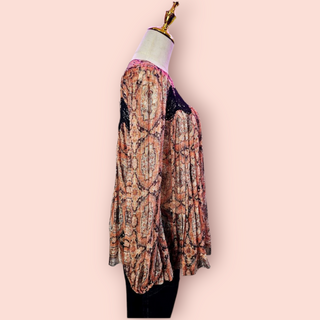 ZIMMERMANN - BOHEMIAN LUXE SEMI SHEER METALLIC CROTCHET TRIM BLOUSE est. RRP $487