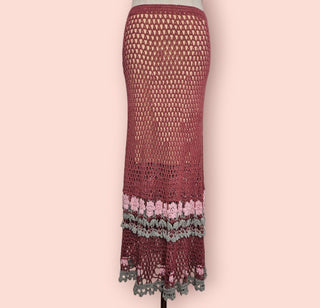 CHASING UNICORNS - Crochet Midi Slip On Skirt with Flower Embroideries est. RRP $230