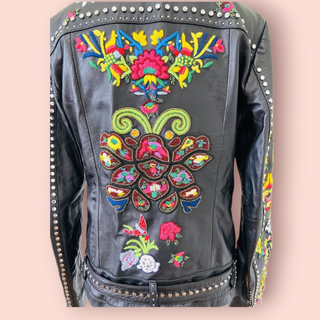 CAMILLA - 'ABOUT A GIRL' Embroidered Leather Biker Jacket $1800 NWT