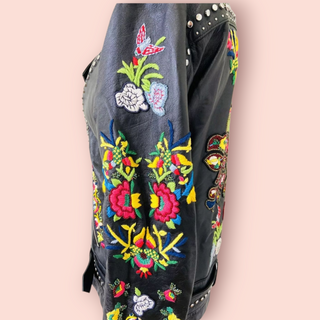 CAMILLA - 'ABOUT A GIRL' Embroidered Leather Biker Jacket $1800 NWT