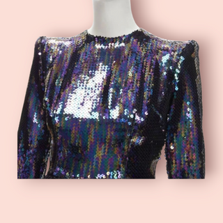 ALEX PERRY - IRIS PETROL BLUE SEQUINS SHOULDER PADDED DRAPED MINI DRESS IN PETROL BLUE RRP $6940