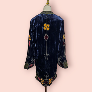 CHASING UNICORNS - 'ALL ALONG THE WATCHTOWER' silk velvet tunic in royal midnight blue NWT Est. RRP $680