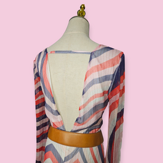 TALULAH - 'RAINBOW SWIRL' 70'S Inspired Silk Dress with Gold Metallic Thread Est. RRP $289