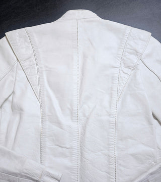 VINTAGE - 80S LEATHER OFF WHITE BOWIE STYLE JACKET