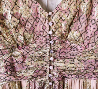 HEMNANT & NANDITA - 'NOOR' V-neck Metallic Gold Boho Dress RRP $649 NWT