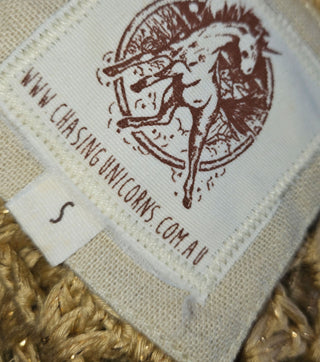 CHASING UNICORNS - CHELSEA MORNING CROTCHET WITH GOLD METALLIC MINI DRESS   Est. RRP $340