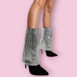 AZALEA WANG - "MILLONIA" SILVER FOLD OVER DIMONTE SUEDE BOOTS RRP $238 NWT