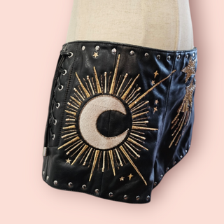 NASTY GAL-STAR & MOON EMBROIDED LEATHER JACKET & MATCHING SHORTS SET NWT RETAIL $1700