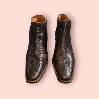 FREE PEOPLE - EMMETT WESTERN WOVEN BROWN ANKLE BOOTS RRP $238