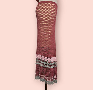 CHASING UNICORNS - Crochet Midi Slip On Skirt with Flower Embroideries est. RRP $230