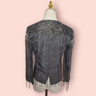 HAUTE HIPPIE - EMBELLISHED WITH FRINGED CHAIN 100% SILK JACKET RRP $670