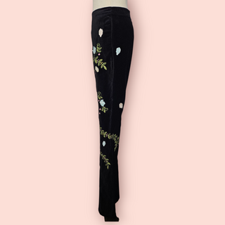 CHASING UNICORNS - 'BURN IT DOWN' Velvet Handsewn Embroidered Flared Pants est. RRP $420 NWT