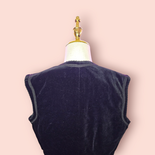 WRAGGS - VINTAGE BLACK VELVETY EMBROIDED OPEN VEST