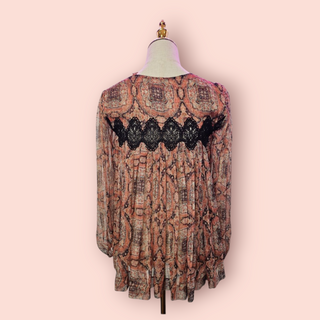 ZIMMERMANN - BOHEMIAN LUXE SEMI SHEER METALLIC CROTCHET TRIM BLOUSE est. RRP $487