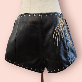 NASTY GAL-STAR & MOON EMBROIDED LEATHER JACKET & MATCHING SHORTS SET NWT RETAIL $1700