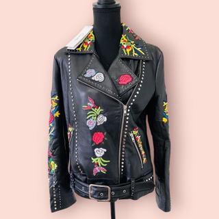 CAMILLA - 'ABOUT A GIRL' Embroidered Leather Biker Jacket $1800 NWT