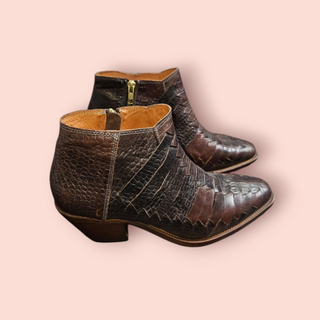 FREE PEOPLE - EMMETT WESTERN WOVEN BROWN ANKLE BOOTS RRP $238